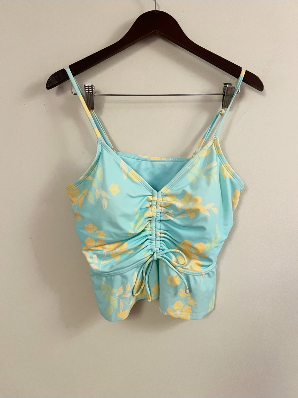 Ninety-Nine Floral Front Cinched Tankini Top Size XL Turquoise/Yellow